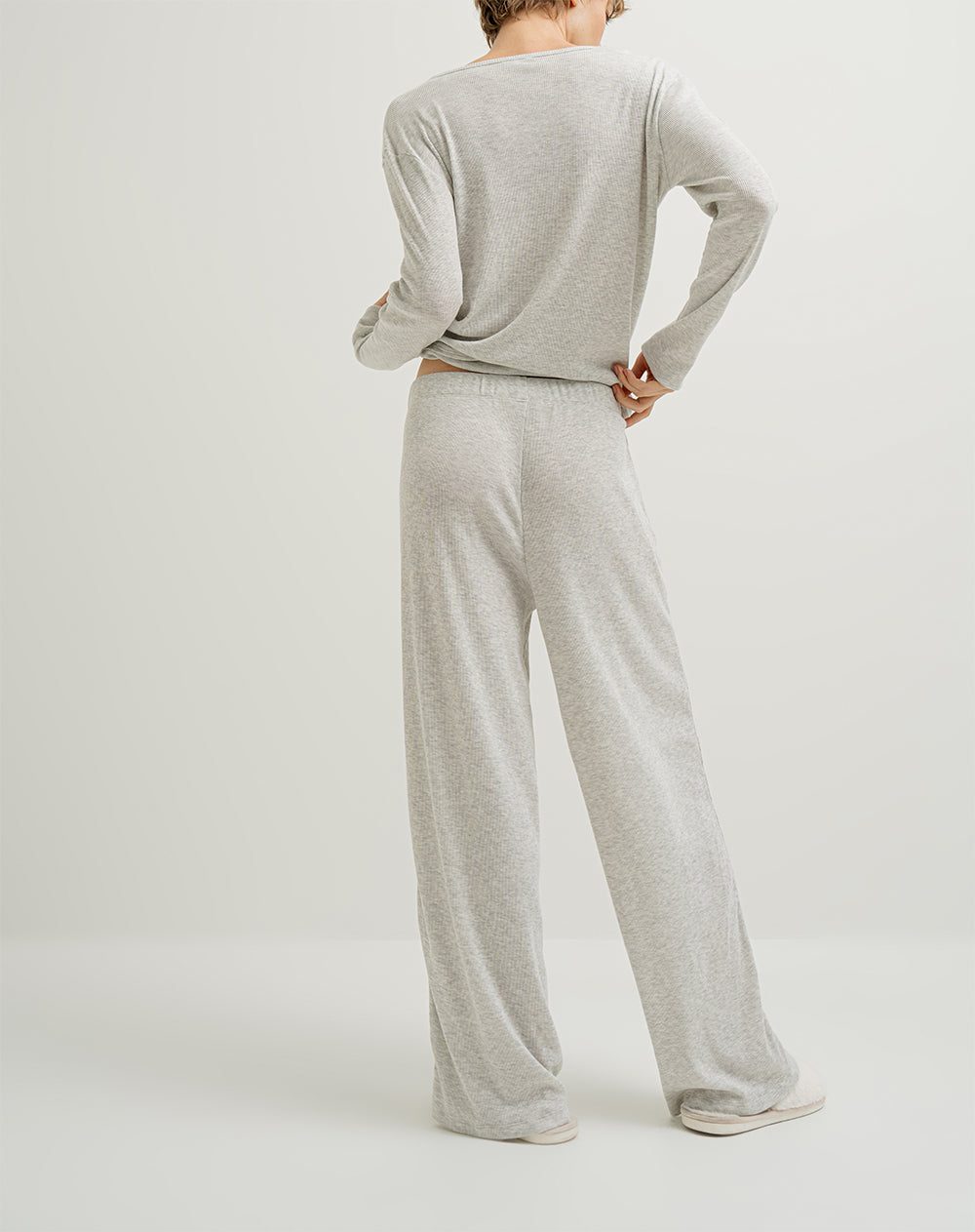 Pantalón en algodón sostenible tiro alto gris claro para mujer