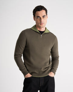 Buzo regilar tejido de punto algodón verde hombre