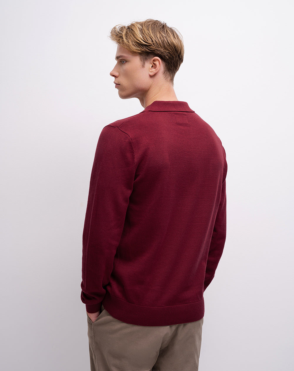 Buzo tipo polo regular tejido de punto vino tinto hombre