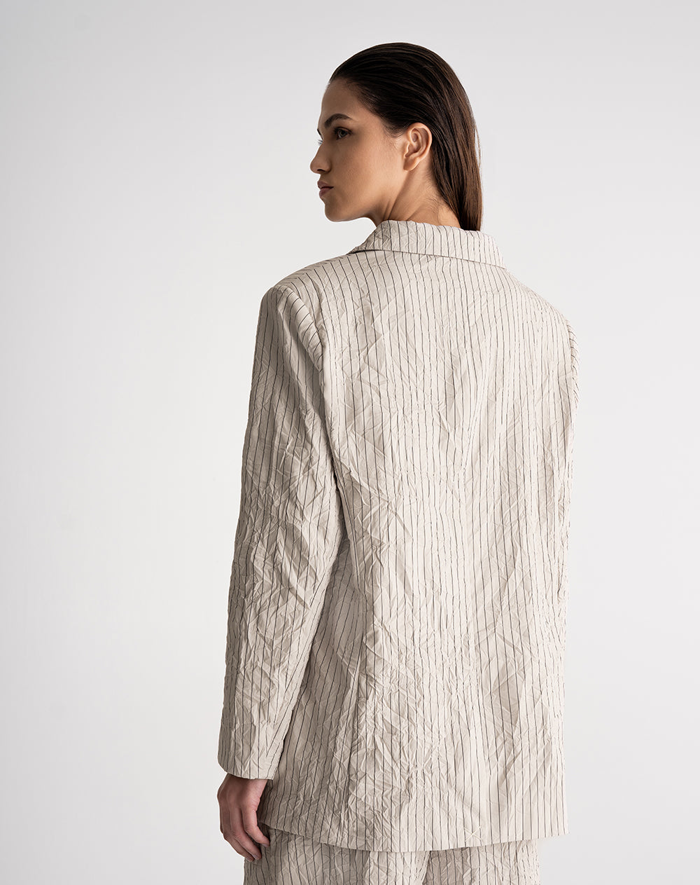 Chaqueta loose fit sin capucha habano rayas