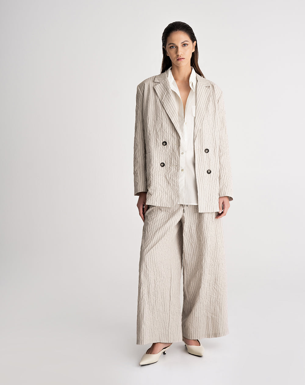 Chaqueta loose fit sin capucha habano rayas