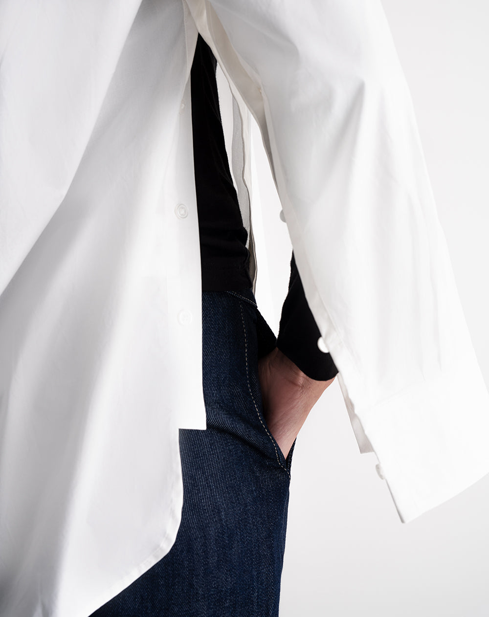 Camisa manga larga oversize perilla en costados crudo mujer