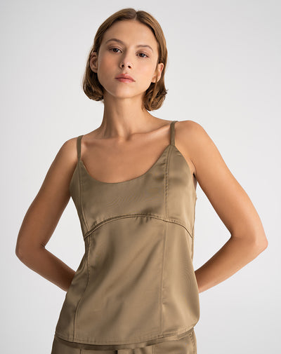 Blusa satín café mujer