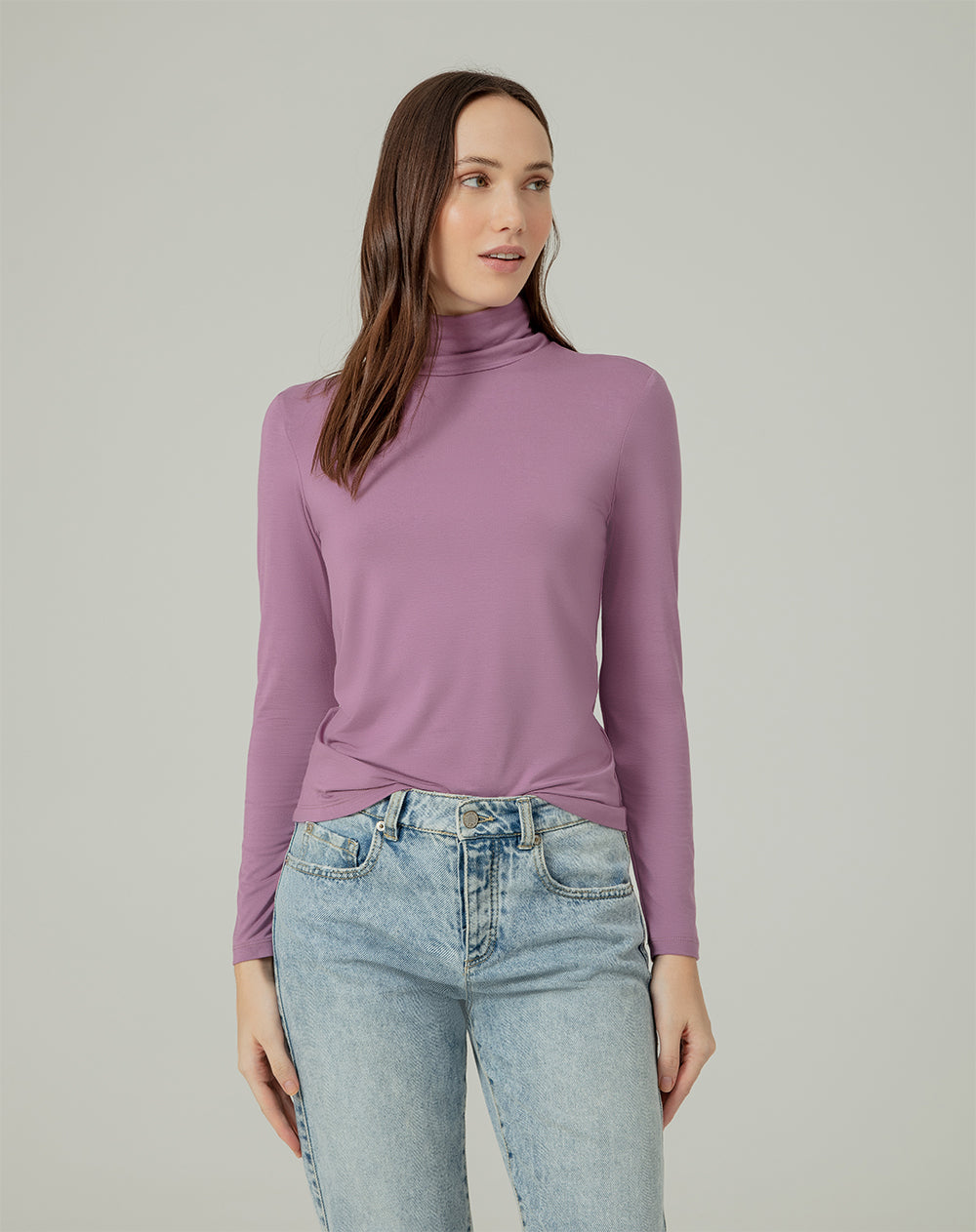 Camiseta slim fit manga larga rosada