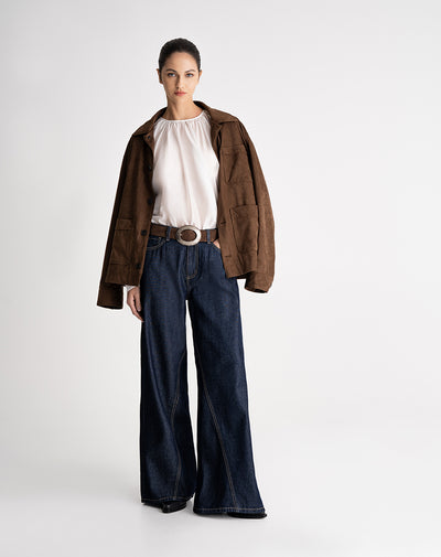 Pantalón loose fit tiro alto azul oscuro indigo