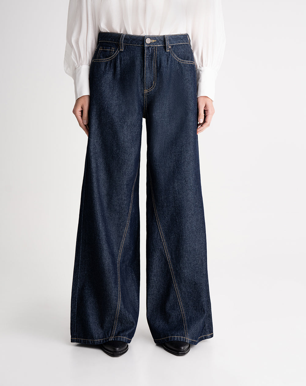 Pantalón loose fit tiro alto azul oscuro indigo