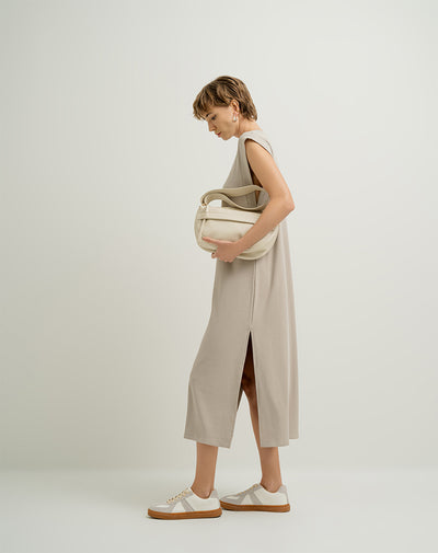 Vestido midi holgado algodón habano mujer