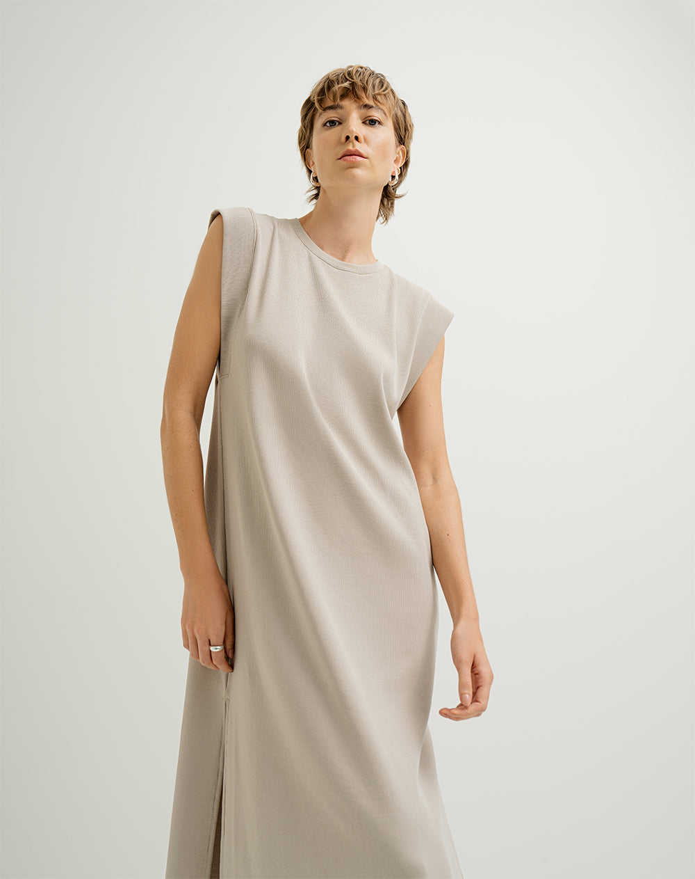 Vestido largo en rib habano