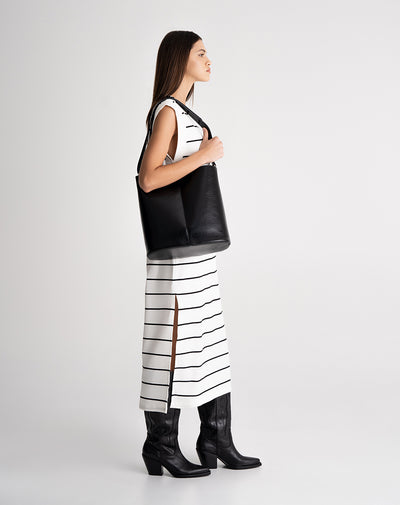 Vestido midi rib algodón rayas mujer