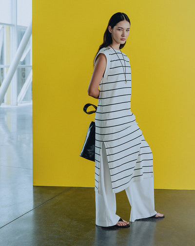 Vestido midi rib algodón rayas mujer