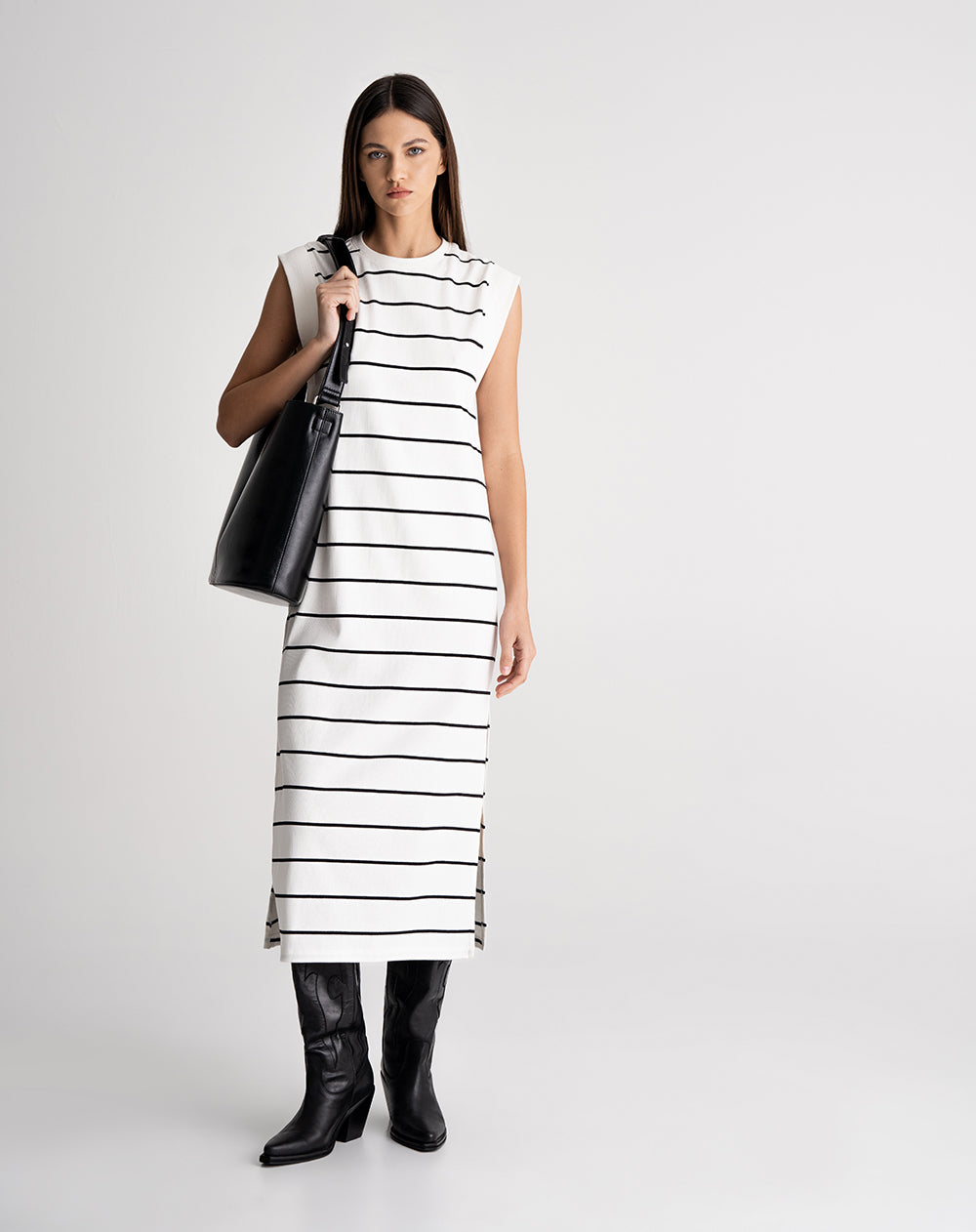 Vestido midi rib algodón rayas mujer