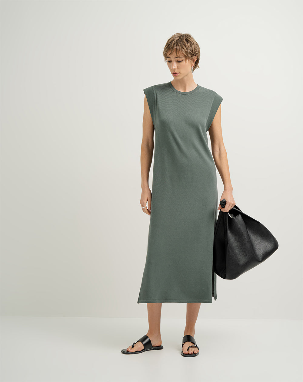 Vestido midi holgado algodón verde mujer