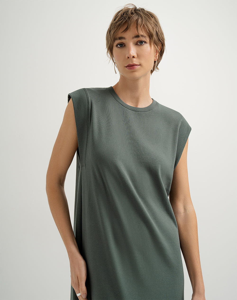 Vestido midi holgado algodón verde mujer