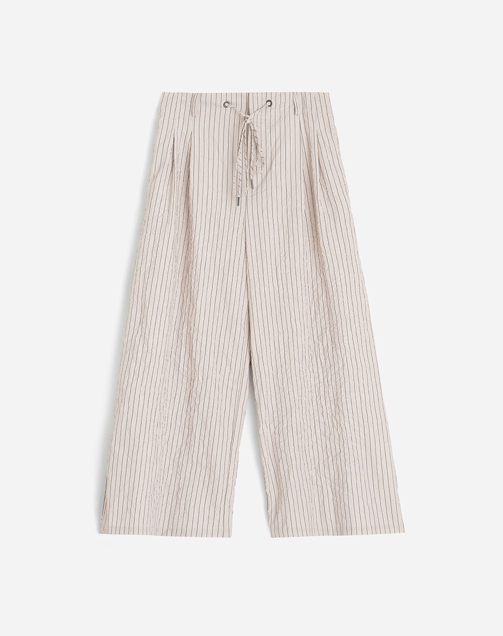 Pantalón culotte tiro alto efecto arrugado habano rayas mujer