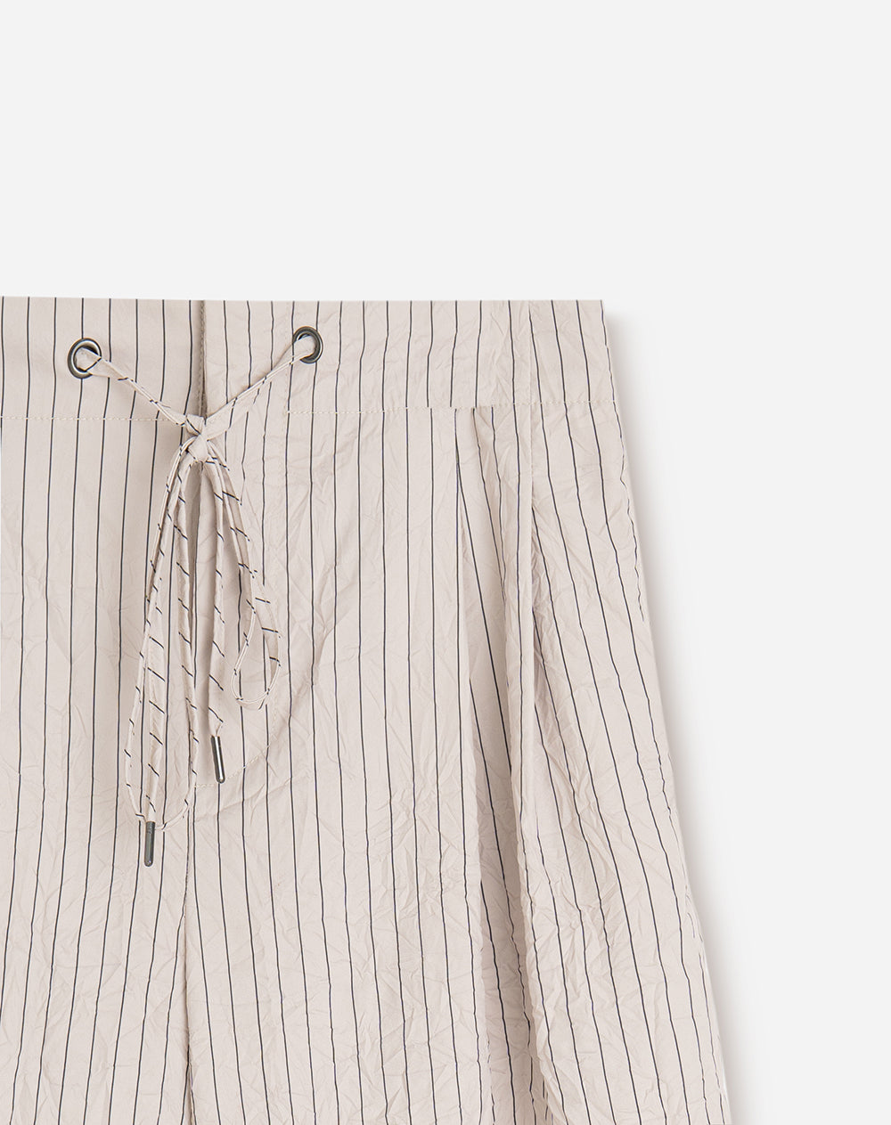 Pantalón culotte tiro alto efecto arrugado habano rayas mujer