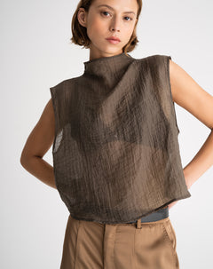 Blusa transparencia efecto arrugado café mujer