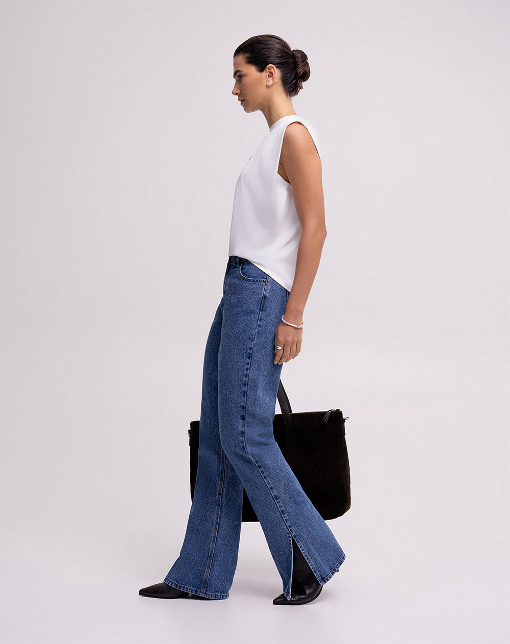 Jean straight tiro alto azul índigo mujer