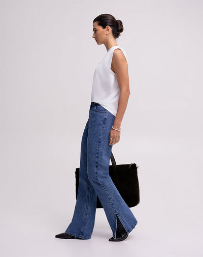 Jean straight tiro alto azul índigo mujer