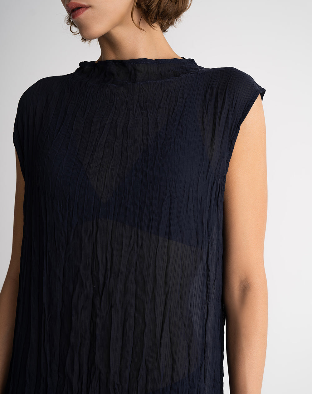 Vestido largo efecto arrugado azul mujer