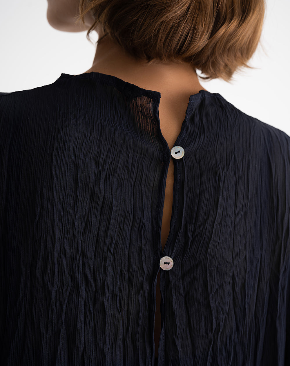 Vestido largo efecto arrugado azul mujer