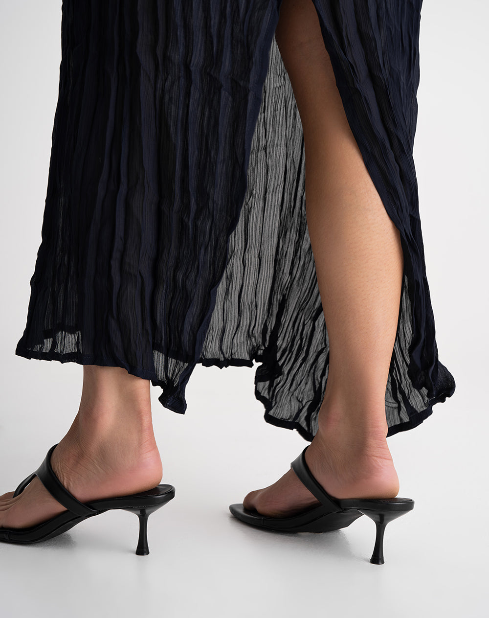 Vestido largo efecto arrugado azul mujer