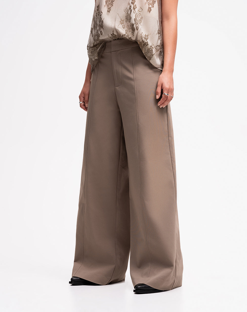 Pantalón palazzo tiro alto café mujer