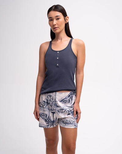 Short pantaloneta azul estampado