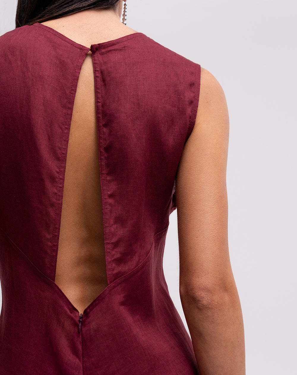 Vestido largo silueta tipo A lino vinotinto mujer