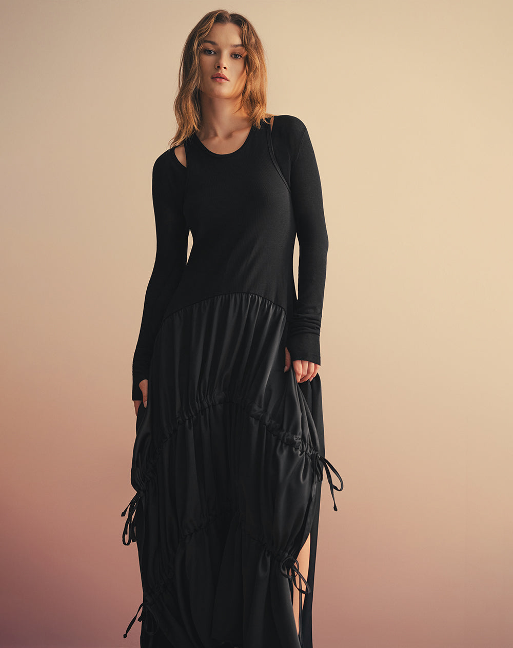 Vestido maxi + buzo crop tejido de punto Ana Beliza