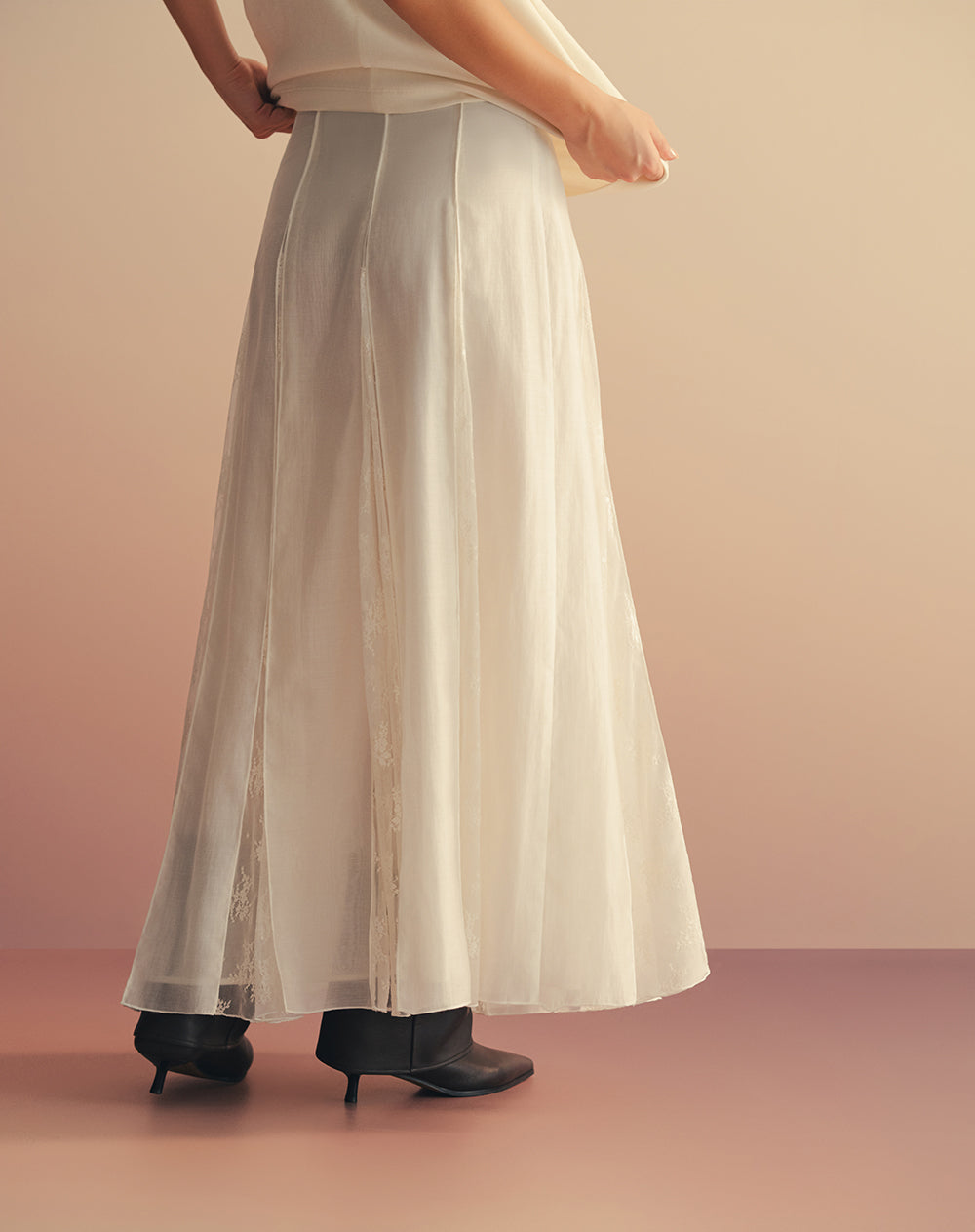 Falda larga tiro alto con encaje Ana Beliza