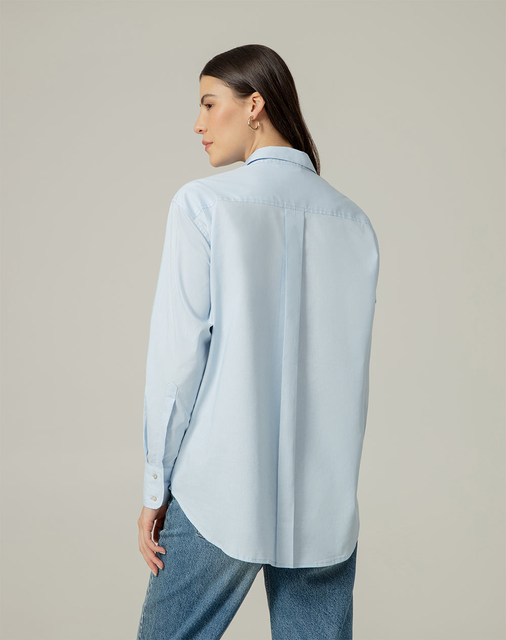 Camisa manga larga oversize azul mujer