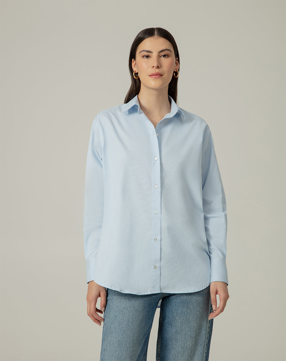 Camisa manga larga oversize azul mujer