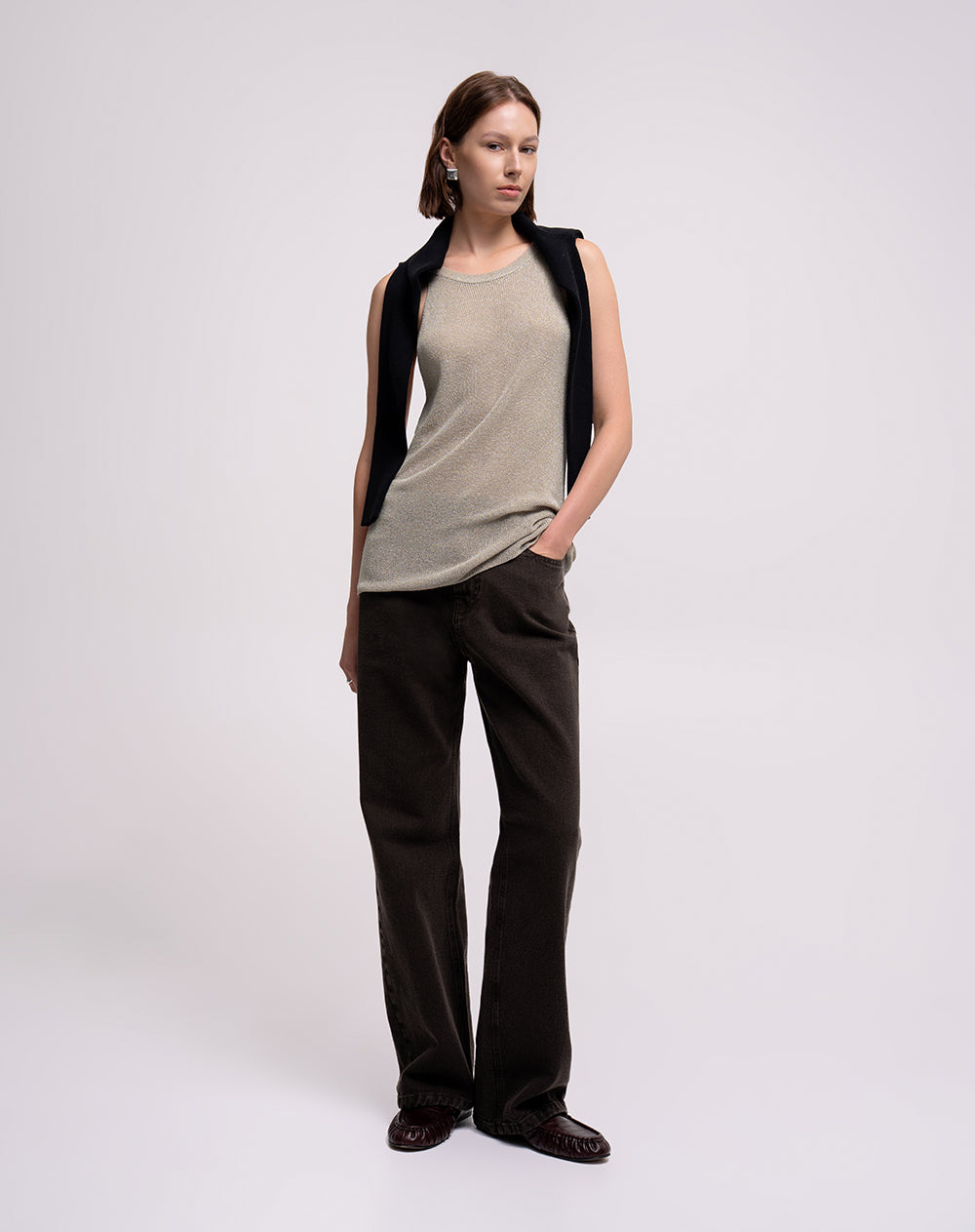 Blusa regular tejida acabado brillo habana mujer