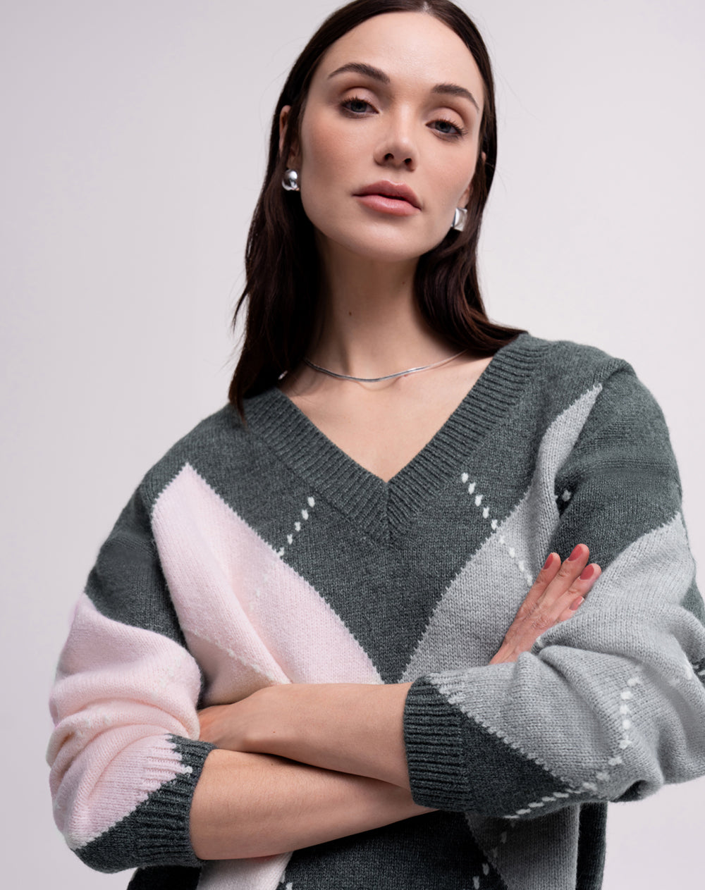 Suéter oversized gris mujer