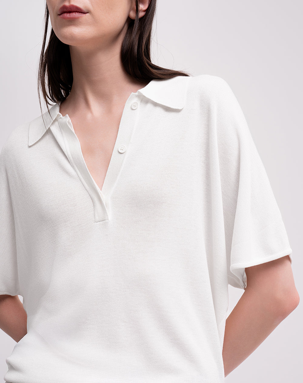 Polo regular tejido de punto crema mujer