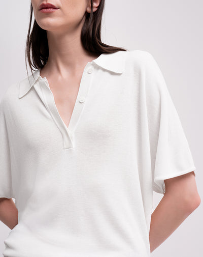 Polo regular tejido de punto crema mujer