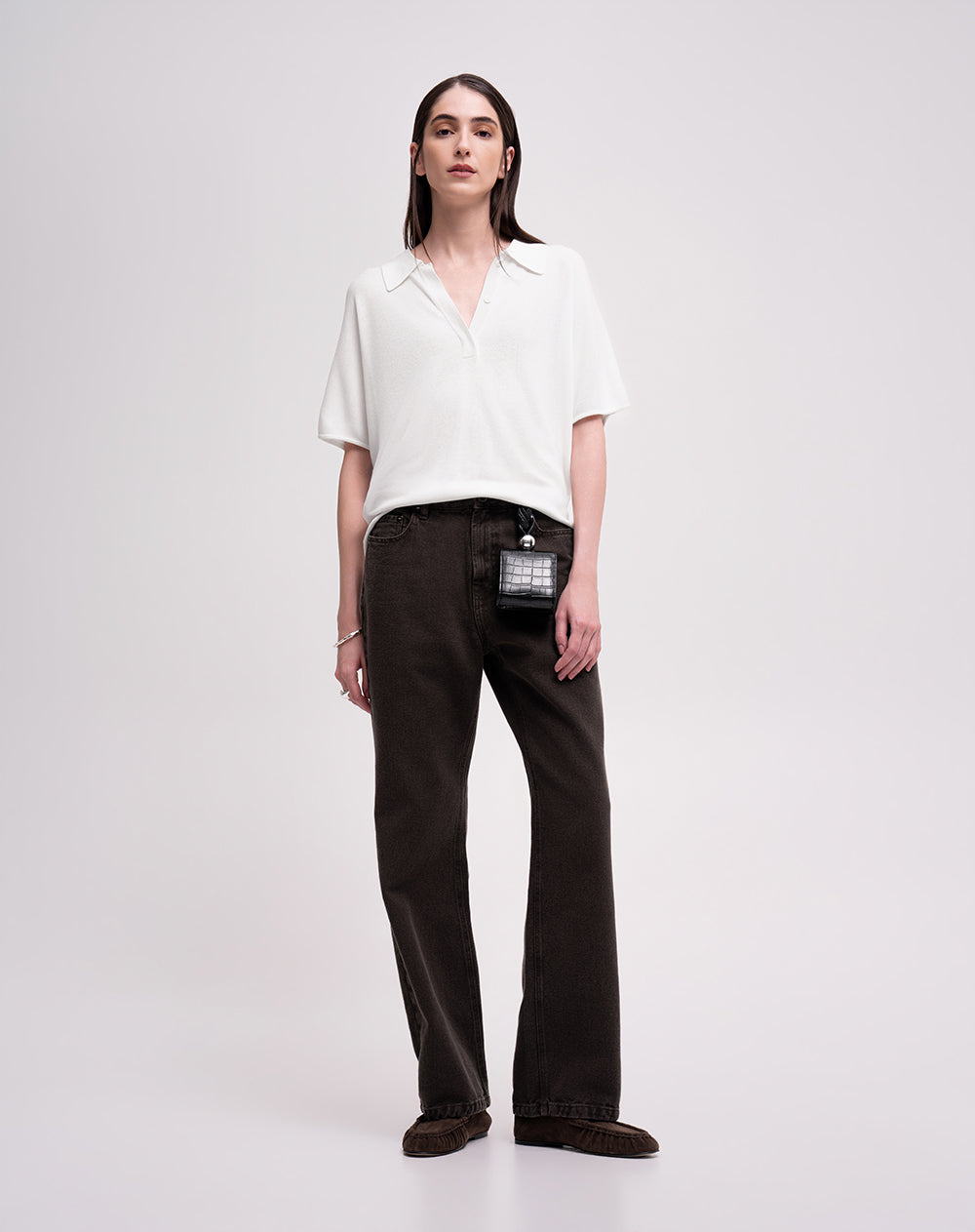 Polo regular tejido de punto crema mujer
