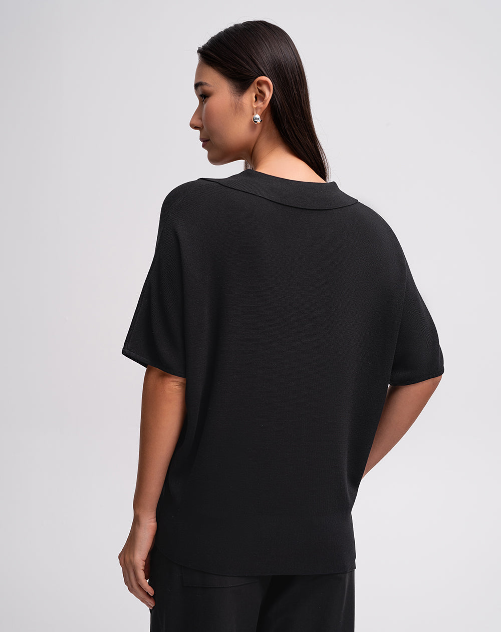 Polo regular tejido de punto negra mujer