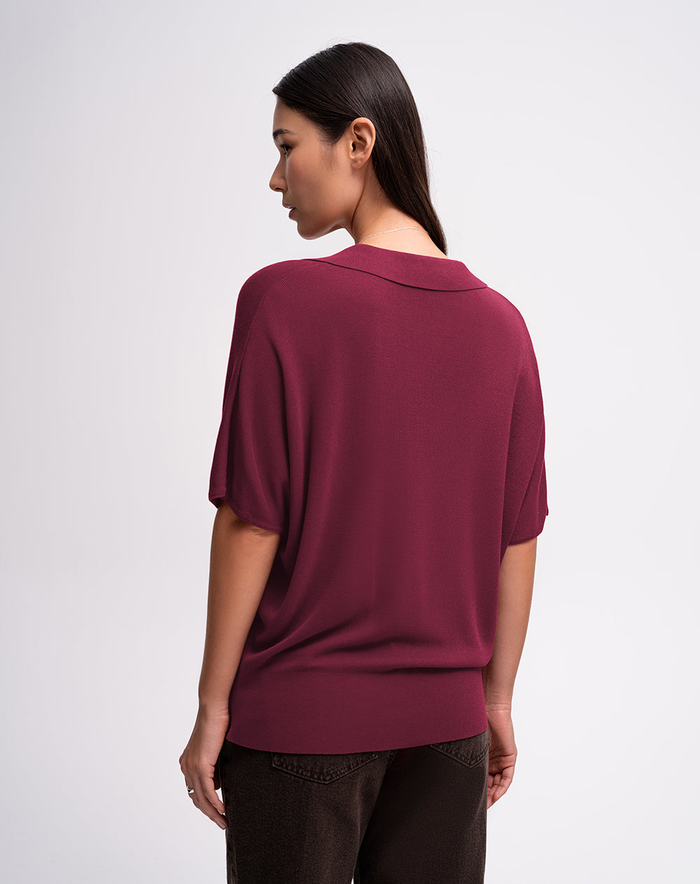 Polo regular tejido de punto vinotinto mujer
