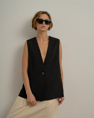 Chaleco regular fit sin capucha negro