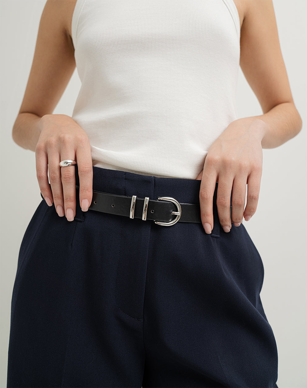Pantalón wide leg tiro alto + correa azul mujer