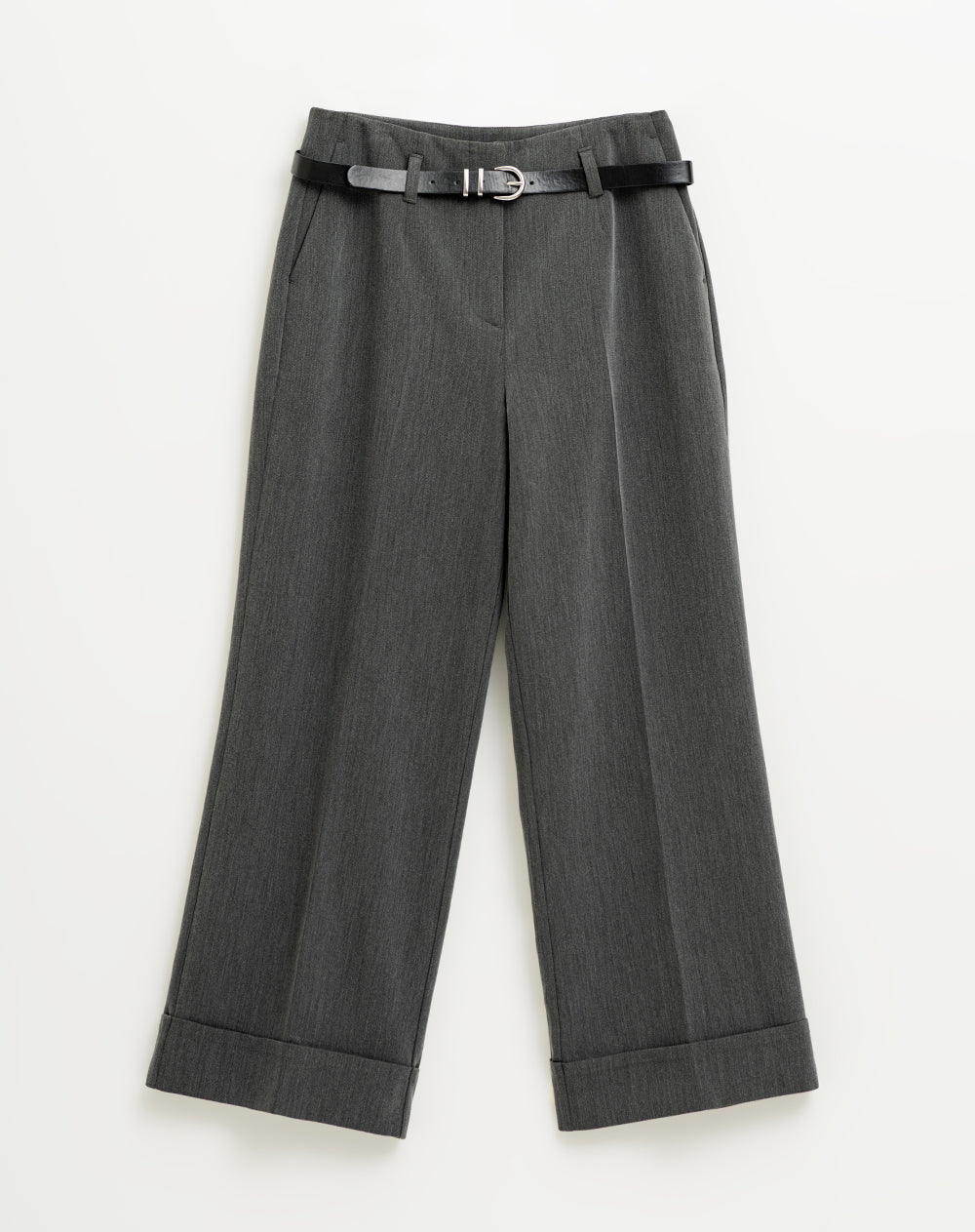 Pantalón wide leg tiro alto + correa gris mujer