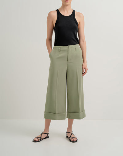 Pantalón regular fit tiro alto verde