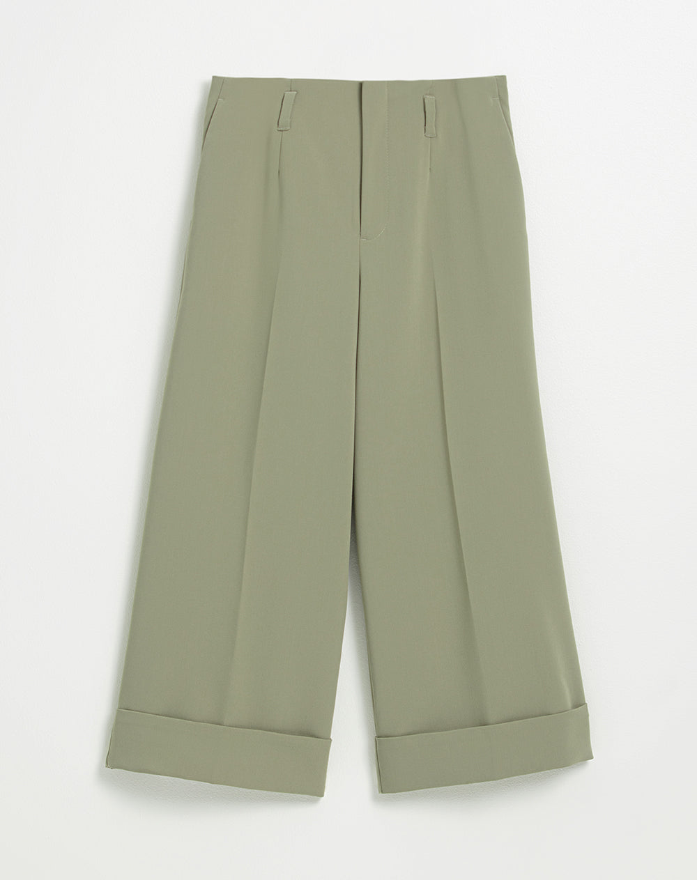 Pantalón culotte tiro alto doblez en bota verde mujer