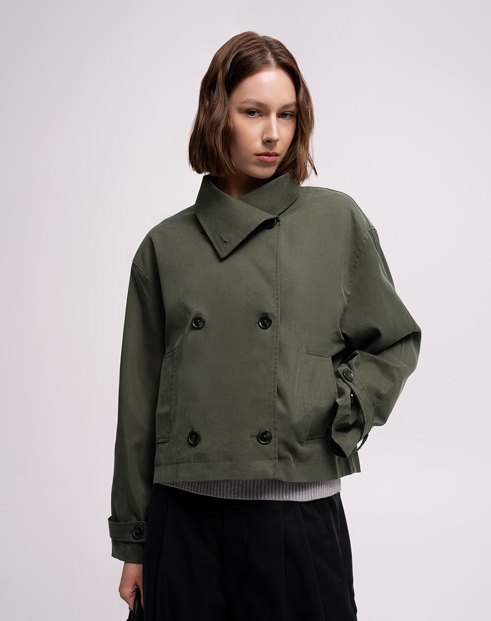 Chaqueta recta oversize verde mujer