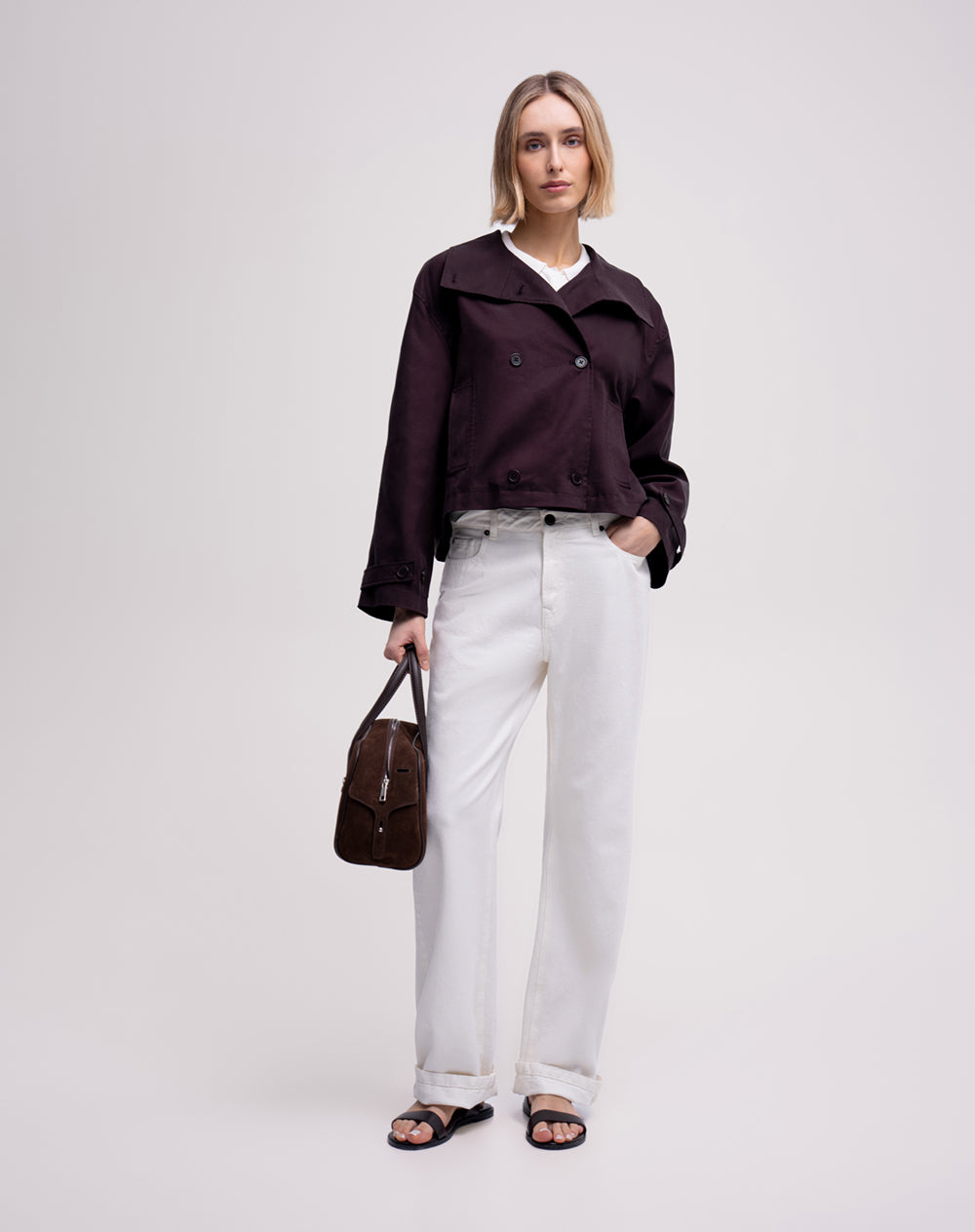 Chaqueta trench corta  vino tinto mujer