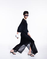 Vestido largo tejido de punto negro mujer