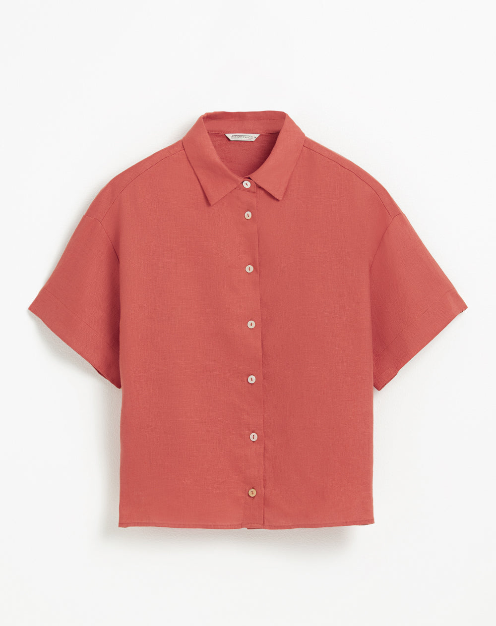 Camisa manga corta oversize lino con botones terracota mujer