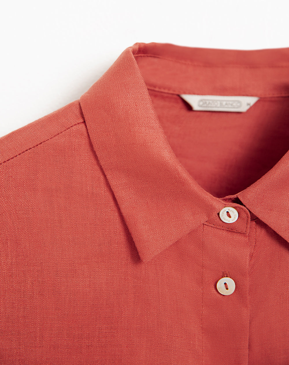 Camisa manga corta oversize lino con botones terracota mujer
