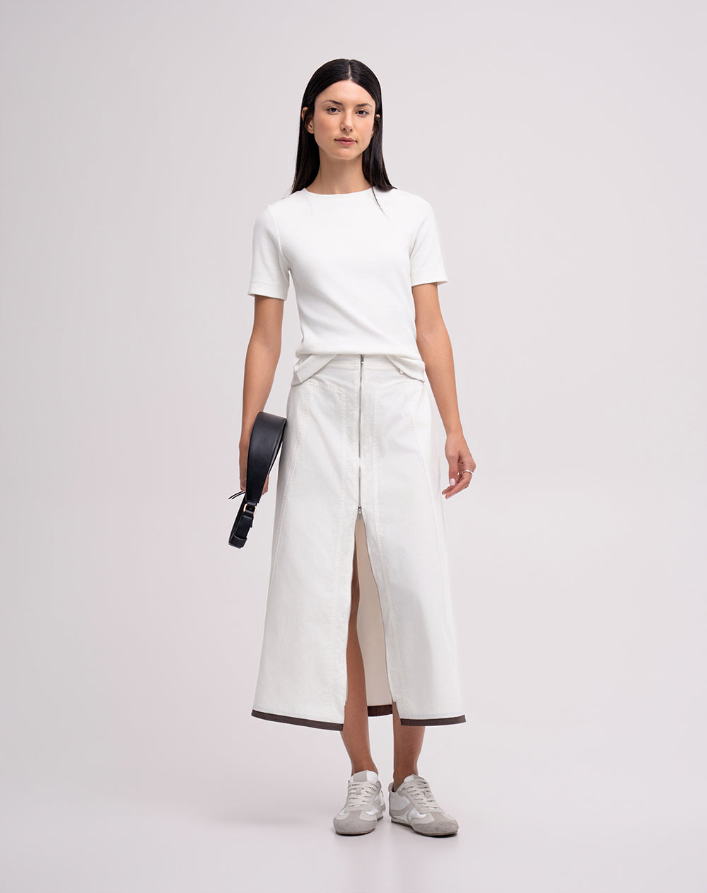 Falda midi tiro alto algodón vainilla mujer